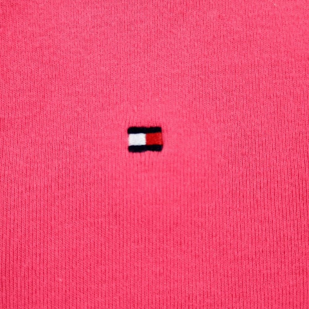 Tommy Hilfiger Womens V-Neck T-Shirt Pink XL Embroidered Logo Tee - Picture 2 of 7
